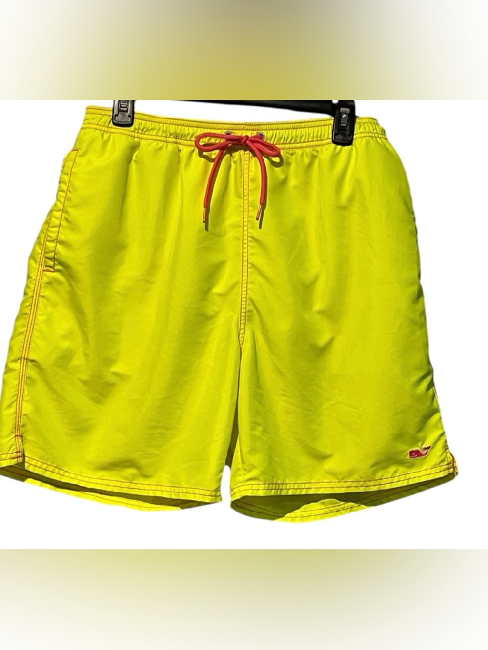 Vineyard Vines Neon Yellow Swim Shorts with Hot Pink Details and Logo Size Med